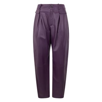 Alberta Ferretti Broeken, Dames, Paars, S, Leer, Leren broek met hoge taille