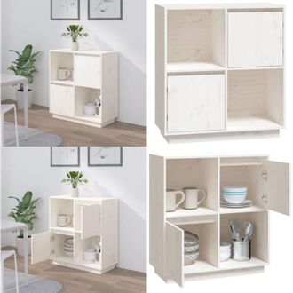 vidaXL Credenza Bianca 74x35x80 cm in Legno Massello di Pino - Credenza in pino - Credenza bianca