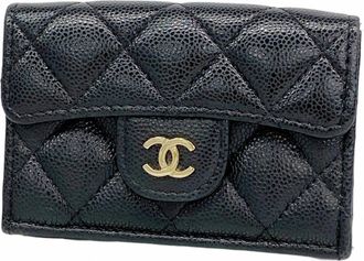 Chanel Black Grained Calfskin Wallet (Tri-Fold) (Pre-Owned)