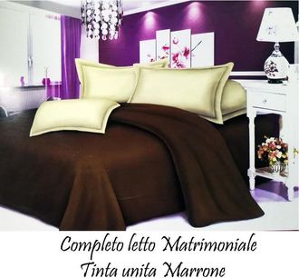 Trade Shop Trade Shop - Completo Letto Lenzuola Matrimoniale Con Copri Cuscini Tinta Unita Marrone