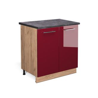 Vicco Armario Bajo Para Fregadero Fame-line, Rojo Burdeos Alto Brillo, 80 Cm Con Estante, Et Antracita, Vicco