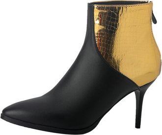 Generic Womens Chic Pointed Toe Ankle Boots with Back Zipper for Party & Evening Wear,Gold,5.5 UK