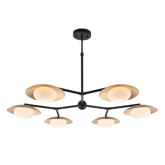 Loops Gold & Bronze Semi Flush 6 Bulb Ceiling Light - Pebble Shaped Opal Glass Shades in Clear