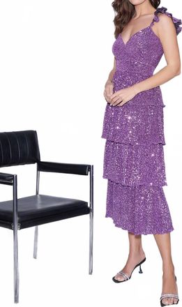 Saylor Karmen Metallic Sequin Pleat Midi Dress In Purple