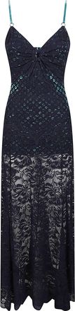 Paco Rabanne Fitted Lace Midi Dress with Sweetheart Neckline