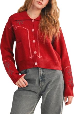 Merci Western Design Cardigan In Cherry Mauve