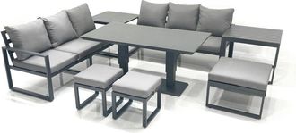 Fimous Fimous 9 Seater Aluminium Outdoor Garden Furniture Set with Adjustable Rising Lifting Dining Table 3 Seater Sofa 3 Footstools 2 Side Tables Dark Grey