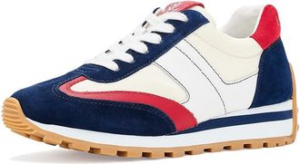 Lauren Ralph Lauren Dani Color-Blocked Leather Sneakers Womens Shoes Snow White/Refined Navy/Festive Red : 6.5 B - Medium, Leather/Suede