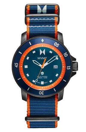 MVMT Cali Diver Solar Nylon Strap Watch, 40mm in Blue at Nordstrom Rack