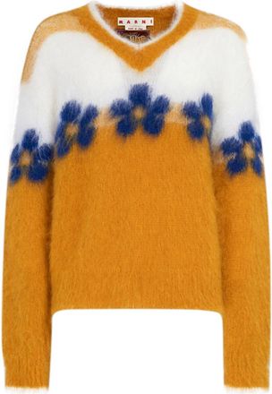 Marni floral-motif brushed-effect jumper - men - Mohair/Polyamide - 52 - White