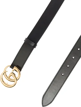 Gucci Mens Belt With Gg Metal Buckle, Black Leather Calf