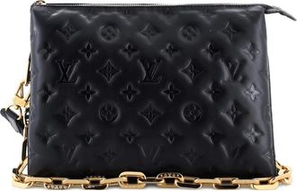 Louis Vuitton Borsa a tracolla Coussin Bag PM in pelle di agnello goffrata con monogramma - Nero