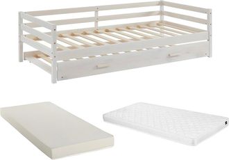 Vente-Unique Letto A Scomparsa + Materasso 2 X 90 X 190 Cm Pino Massello E Mdf Sbiancato - Aedan Ii