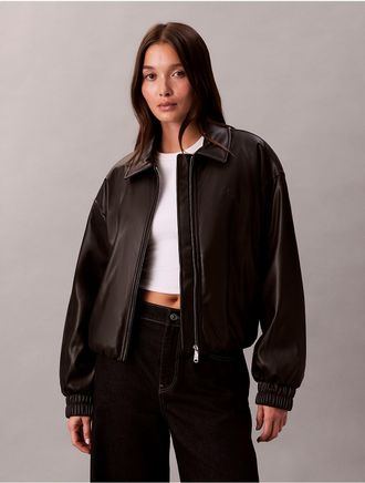 Calvin Klein Jeans Calvin Klein Womens Faux Leather Insulated Bomber Jacket - Black - L