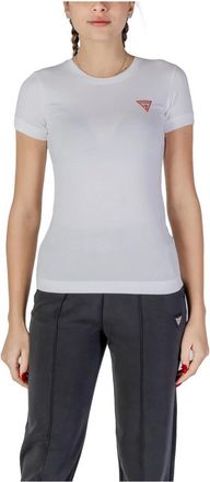 Guess Tops, Dames, Wit, XL, Katoen, Wit Crew Neck T-Shirt