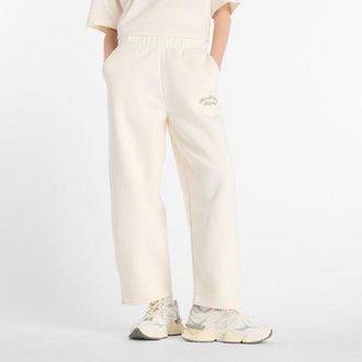 New Balance Donna Linear Heritage Fleece Barrel Leg Pant in Bianca, Maglia di Poliestere, Taglia XS