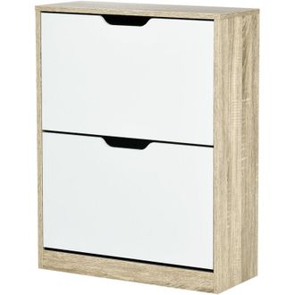 HOMCOM Homcom - Mobile Scarpiera Slim 2 Cassetti per 8 Paia di Scarpe Legno e Bianco