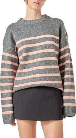 English Factory Stripe Crewneck Sweater in Heather Grey/Salmon at Nordstrom, Size X-Small