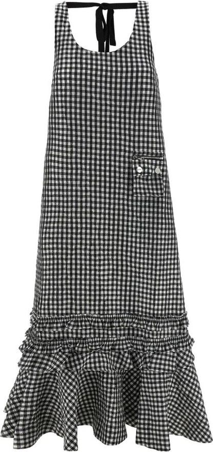 Kleedjes, Dames, Veelkleurig, S, Katoen, Crinkled Check Long Dress