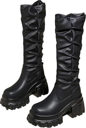 Generic Womens Suede Mid Calf Boots Slip On Rivet Riding Style Casual Footwear