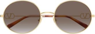 Valentino Sunglasses, female, Yellow, Size: 56 MM VLogo Signature Metal Round Sunglasses