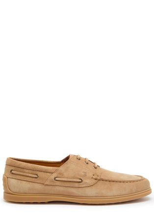 Tod's Barca Gomma Suede Boat Shoes - Tan - 10 (IT44 / UK10)
