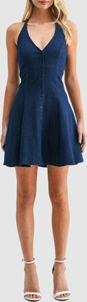 All in Favor Denim Halter Minidress in Dark Denim at Nordstrom, Size X-Small
