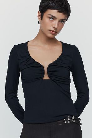 Anthropologie Maeve Plunge Long Sleeve Top