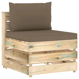 vidaXL Sof&aacute; Central Seccional Con Cojines Madera Impregnada Gris Vidaxl