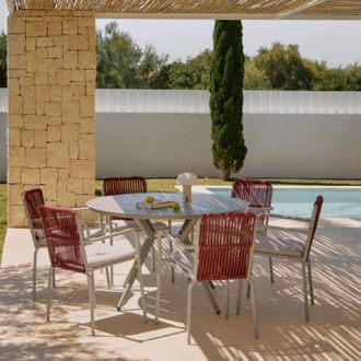 Sklum Sklum - Set De Mesa Redonda &Oslash;125 Cm Valerie Y 6 Sillas De Jard&iacute;n Con Reposabrazos En Aluminio Alberta