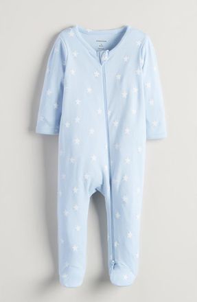 Nordstrom Print Cotton Footie Romper in Blue Feather Starry Stars at Nordstrom, Size 3M