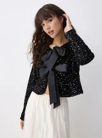 Twik Womens Big-bow sequined blouse