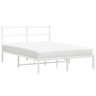 Berkfield Home Metal Bed Frame without Mattress with Headboard White 135x190cm | Size: 135x190 cm