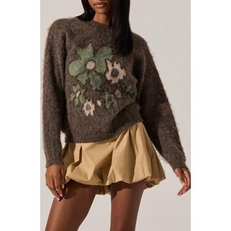 ASTR the Label Conetta Floral Fuzzy Sweater in Brown Green Floral at Nordstrom Rack, Size Medium