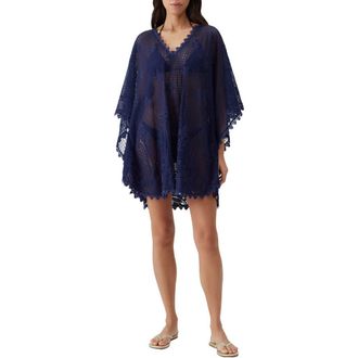 Melissa Odabash Josie Open Knit Cover-Up Caftan in Navy at Nordstrom