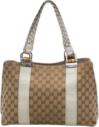 Gucci Pre-owned Canvas Tote Bag - Dames - Vintage Shopper - Beige - ONE Size - Leer - Vintage