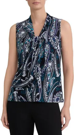 Kasper Knot Front Sleeveless Top in Black Multi at Nordstrom, Size X-Large