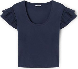 Motivi T-shirt met ruches mouwen - Dames - T-shirts - Blauw - S - Katoen - Tops