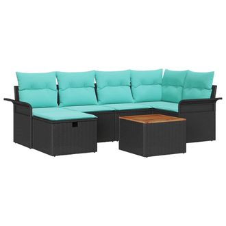 vidaXL Conjunto De Sof&aacute;s De Jard&iacute;n Con Coj&iacute;n 7 Pcs Negro Polirat&aacute;n Vidaxl