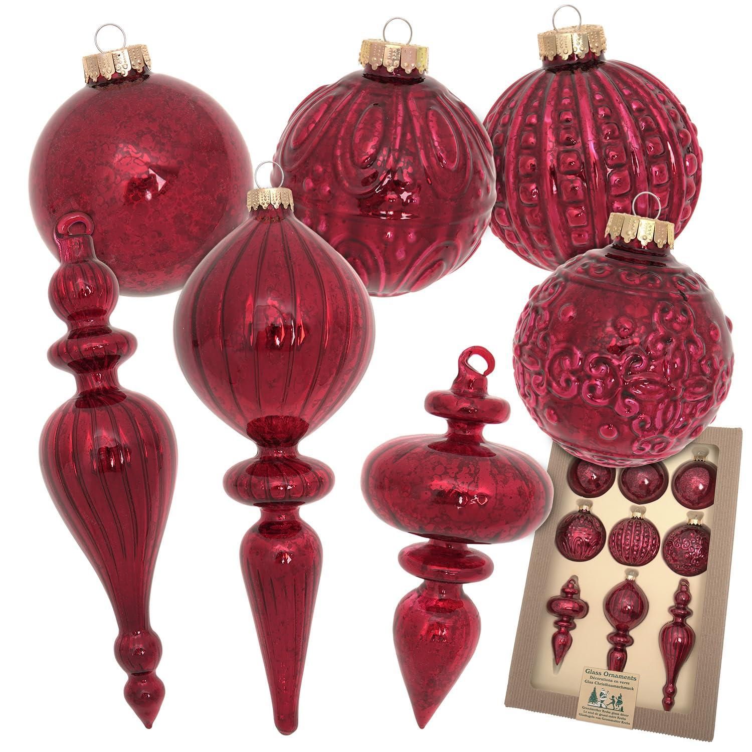 Lauscha Christbaumspitze Aus Glas - 34cm Rote Baumspitze Mit Glitzer