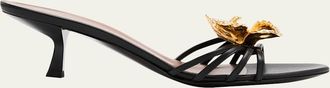 Giuseppe Zanotti Crystal Orchid & Leather Kitten-Heel Mule Sandals