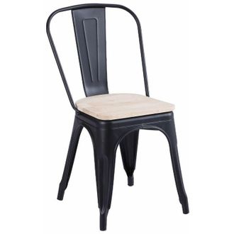 Home Heavenly Home Heavenly - Pack De 4 Sillas Comedor Tolix, Sillas Met&aacute;licas Apilables Modelo Vintage Industrial, Acabado Brillante. Color: Negro, Asiento Roble N