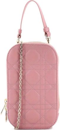 Dior Lady Dior Phone Holder on Chain Cannage Quilt Lambskin crossbody bag - Roze
