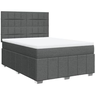 vidaXL Cama Box Spring Con Colch&oacute;n Tela Gris Oscuro 140x190 Cm Vidaxl