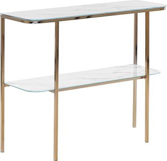 Beliani Beliani - Rectangular Console Table Marble Effect White Top Gold Metal Legs Glam 100 x 35 cm Calvert