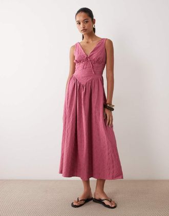 Miss Selfridge abito midi corsetto in pizzo sangallo rosa