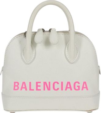 Balenciaga Logo Ville Bag Leather White Leather Handbag (Pre-Owned)