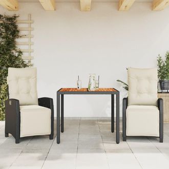 vidaXL Vidaxl - Set Comedor De Jard&iacute;n 3 Pzas Con Cojines Rat&aacute;n Sint&eacute;tico Negro