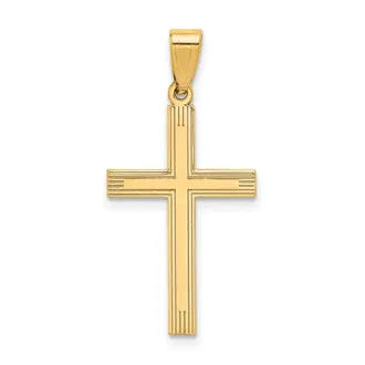 Diamond2Deal 14k Yellow Gold Polished Laser Etched Cross Charm Pendant