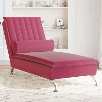 vidaXL Chaise Longue Massaggi con Cuscino a Rullo Rosso Vino Velluto - Vidaxl
